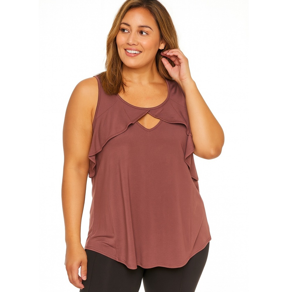 First Love Ruffle Sleeveless Tank Top Keyhole‎ Mauve Rose Pink Size XS New